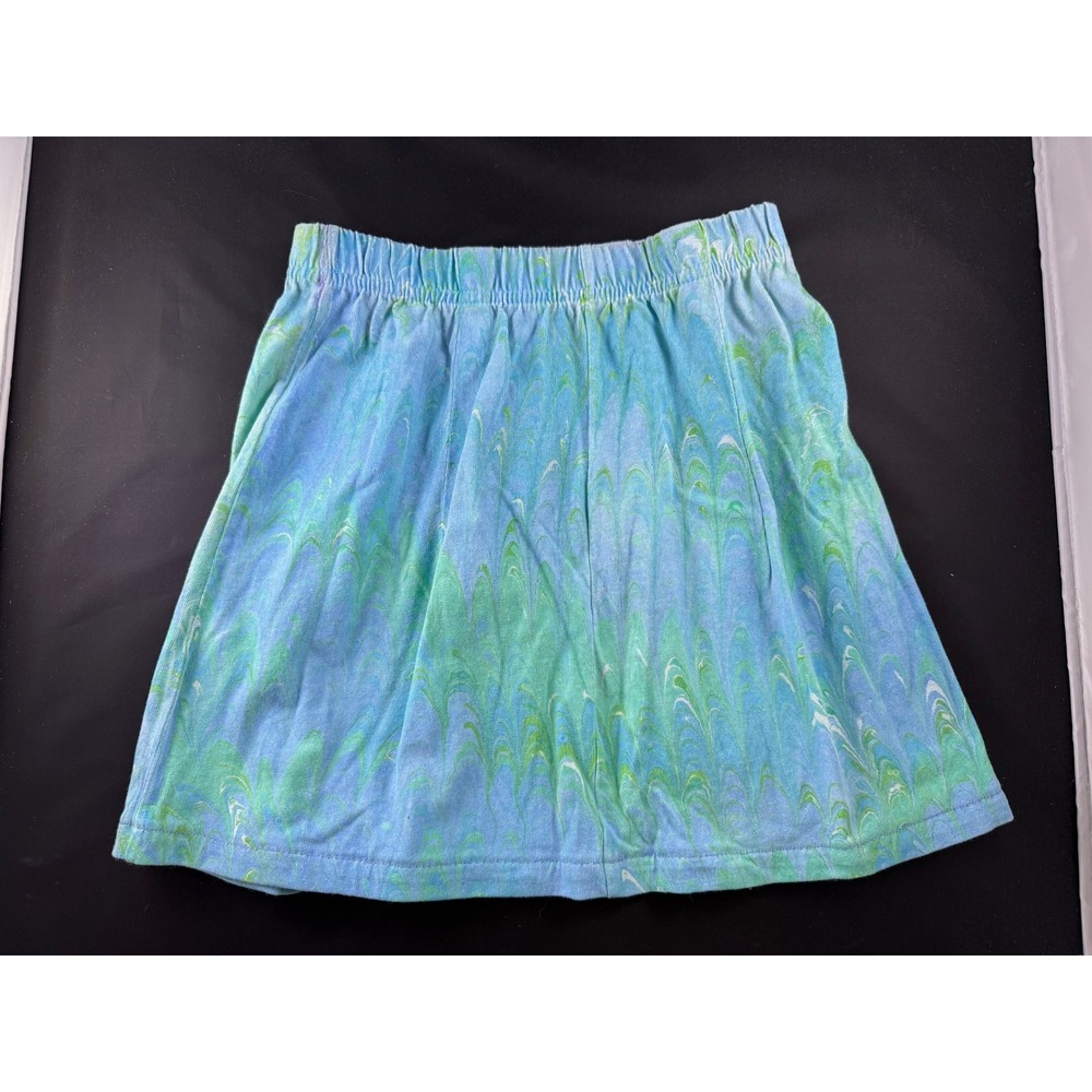 Shirleighs Marbled Art Kids Skirt Blue Green Cotton Handmade Small USA Made - Picture 8 of 9